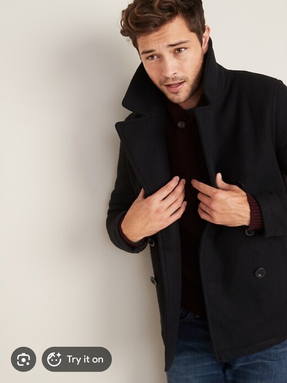 Men's Black Wool Peacoat - Classic Winter Coat NWTS M
